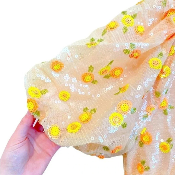 NWT For Love & Lemons Ryder Sequin Floral Mini Dress in Tangerine Size: Small - Picture 11 of 14